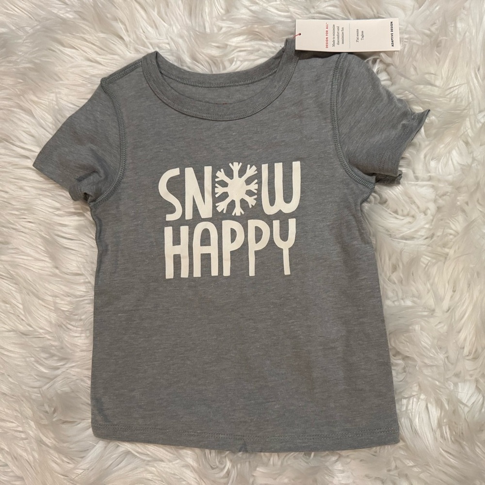 Cat‎ & Jack Girls 3T Snow Happy Winter Holiday Graphic Tee NWT